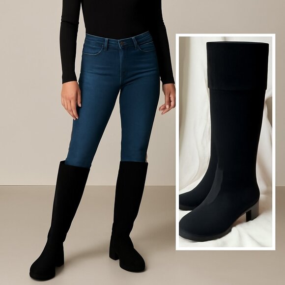 NWT La Canadienne Black Suede Riding Boots Women’s 6W – Quiet Luxury Waterproof - Picture 1 of 10